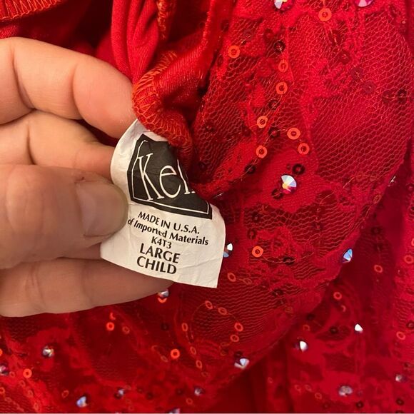 Kelle dance costume solo costume 2 piece red skirt lace crop top LC child Teen - Picture 10 of 16